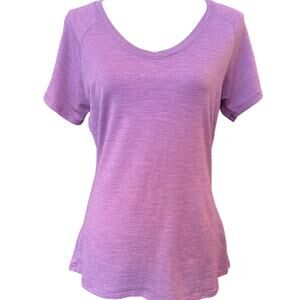 WoolX Medium Purple Merino Wool V Neck Shirt Short Sleeve Casual EUC